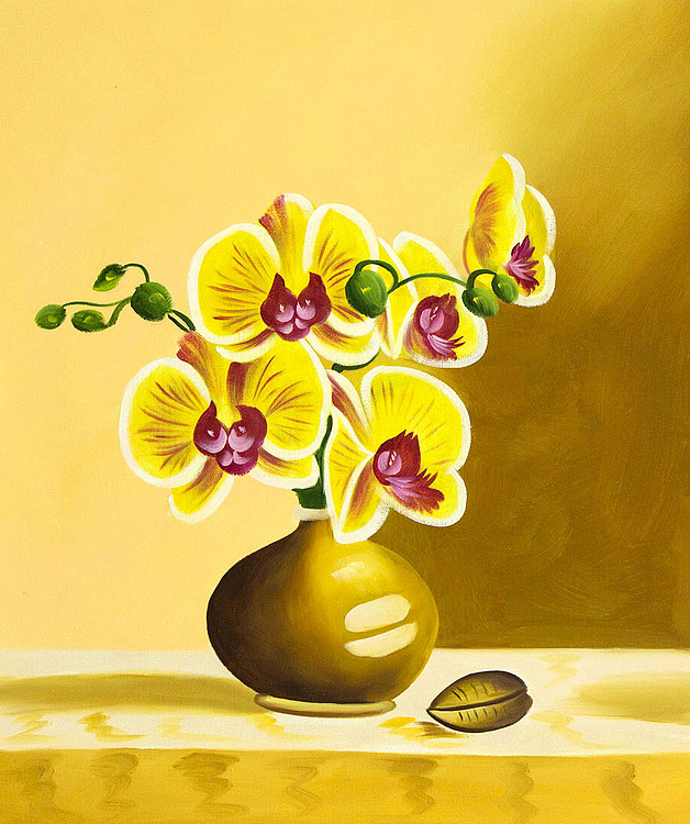 0B 《高贵兰花》 当代油画家 王露露 花卉写实油画